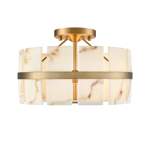 Luna Alabaster Three Light Semi Flush Mount Brass