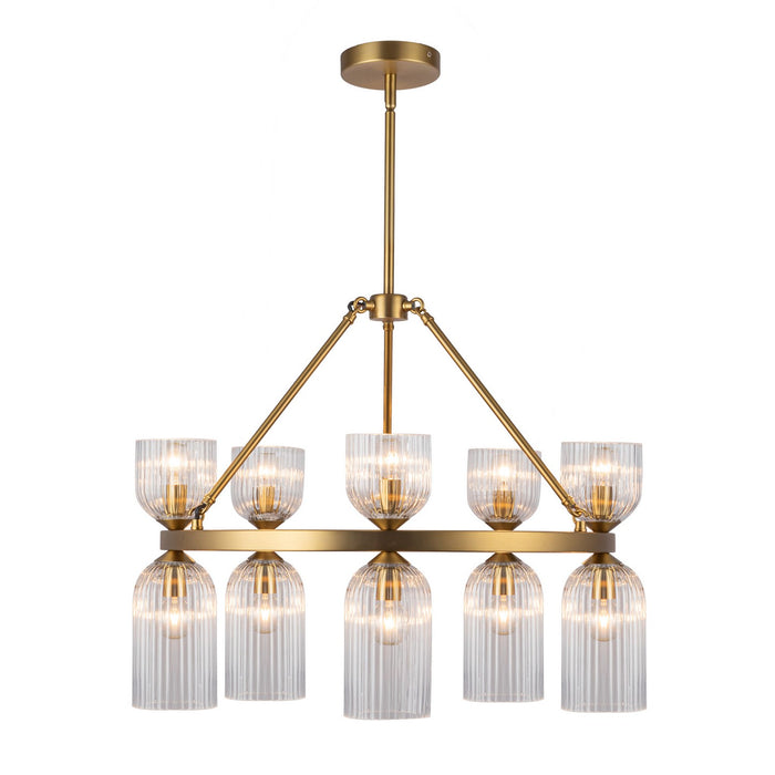 Alora - CH442626BGCR - Ten Light Chandelier - Nelly - Brushed Gold/Clear Ribbed Glass