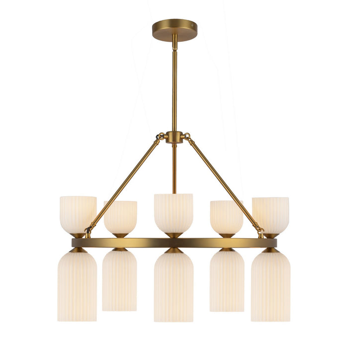 Alora - CH442626BGGR - Ten Light Chandelier - Nelly - Brushed Gold/Glossy Ribbed Opal Glass