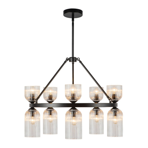 Nelly Ten Light Chandelier Matte Black/Clear Ribbed Glass