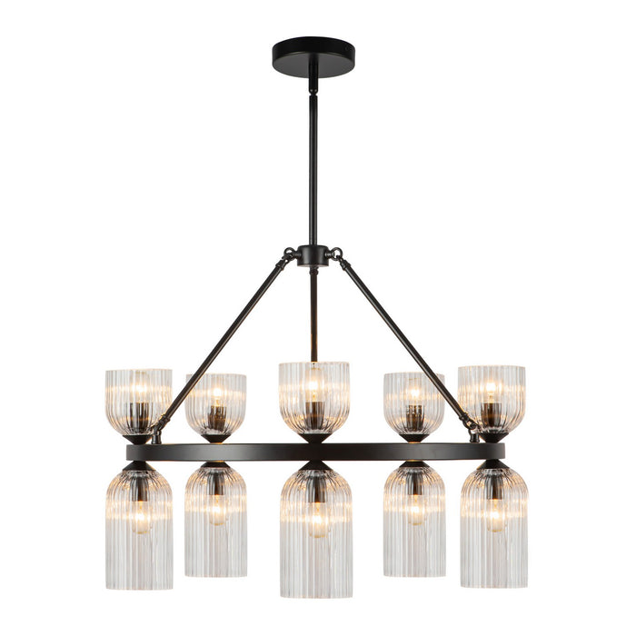 Alora - CH442626MBCR - Ten Light Chandelier - Nelly - Matte Black/Clear Ribbed Glass