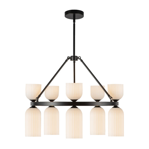 Nelly Ten Light Chandelier Matte Black/Glossy Ribbed Opal Glass
