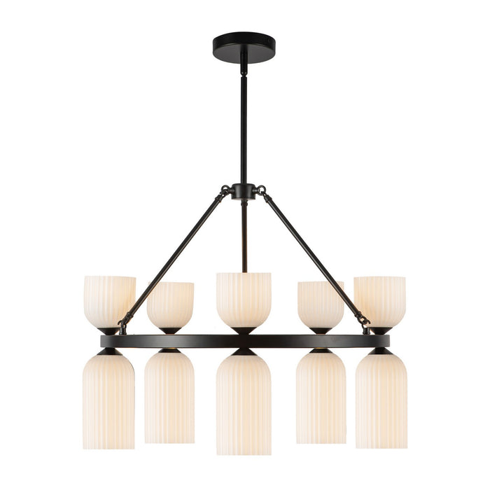 Alora - CH442626MBGR - Ten Light Chandelier - Nelly - Matte Black/Glossy Ribbed Opal Glass