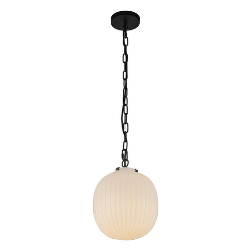 Alora - PD579112MBGR - One Light Pendant - Cherise - Matte Black/Glossy Ribbed Opal Glass