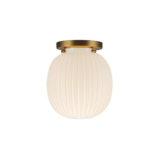 Cherise One Light Semi-Flush Mount Brushed Gold/Glossy Ribbed Opal Glass