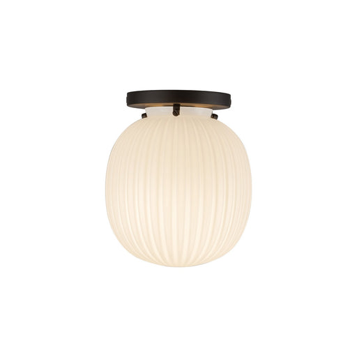 Cherise One Light Semi-Flush Mount Matte Black/Glossy Ribbed Opal Glass