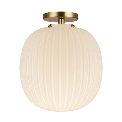 Cherise One Light Semi-Flush Mount Brushed Gold/Glossy Ribbed Opal Glass