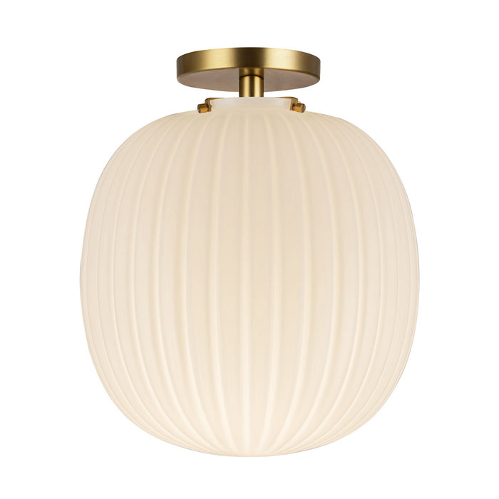 Alora - SF579112BGGR - One Light Semi-Flush Mount - Cherise - Brushed Gold/Glossy Ribbed Opal Glass