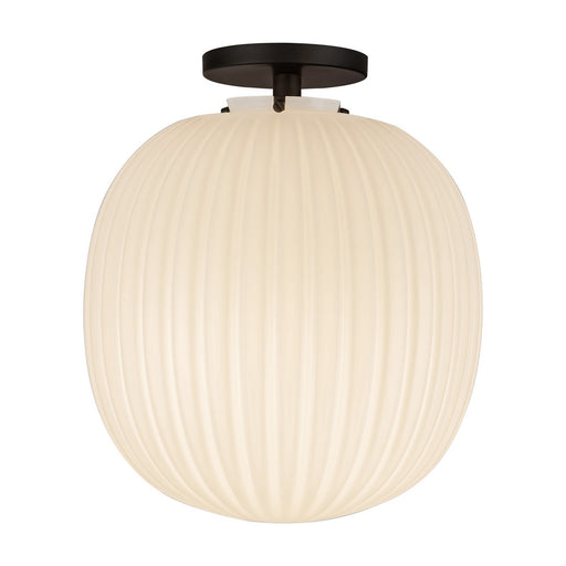 Cherise One Light Semi-Flush Mount Matte Black/Glossy Ribbed Opal Glass