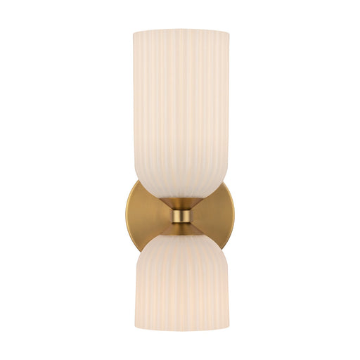 Nelly Two Light Vanity Brushed Gold/Glossy Ribbed Opal Glass
