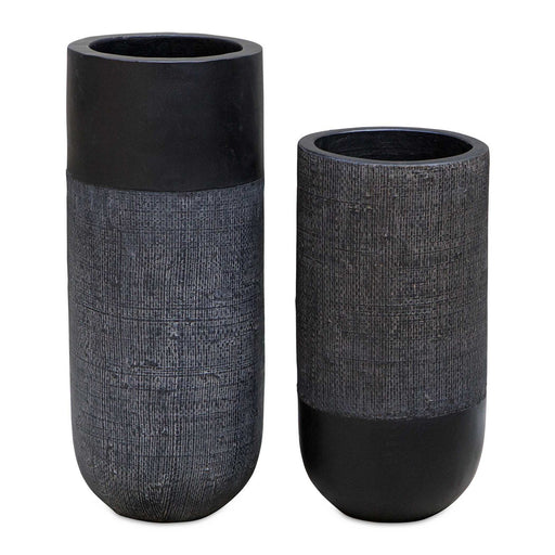 Woven Shadow Vases, Set/2 Black Terracotta