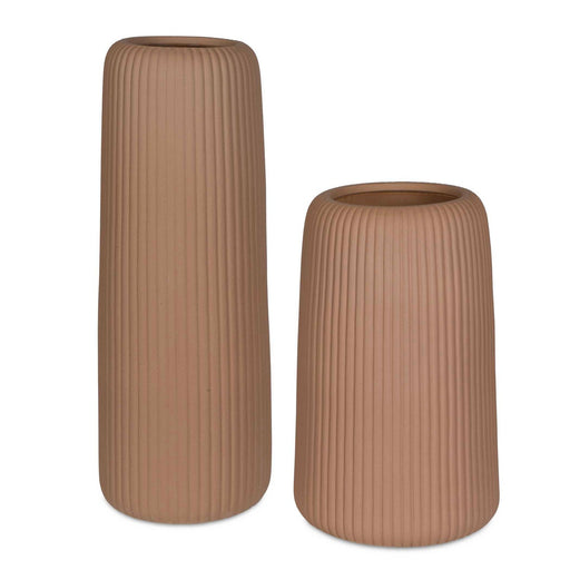 Ridge Vases, Set/2 Brown Ribbed