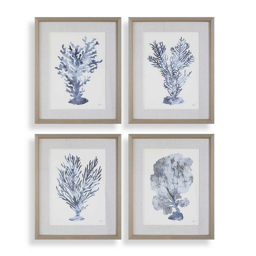 Shibori Coral Framed Prints, Set/4 Light Gray Wood