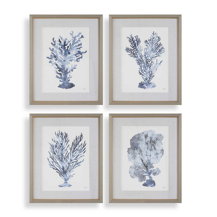 Uttermost - 32428 - Framed Prints, Set/4 - Shibori Coral - Light Gray Wood