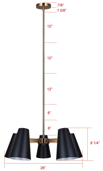 Canarm - ICH1145A05BKG - Five Light Chandelier - Harken - Matte Black And Gold