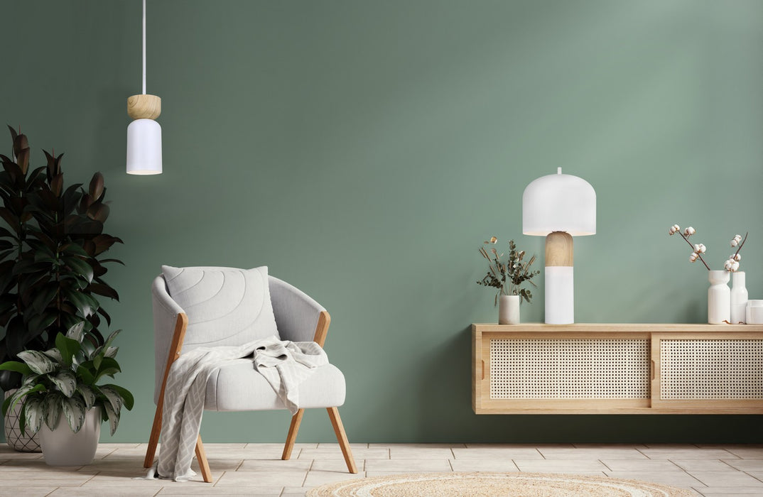 Canarm - ITL1152A18WHW - One Light Table Lamp - Caleb - Matte White & Faux Wood
