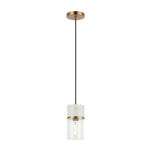 Marmor One Light Pendant Aged Gold Brass + White Marble