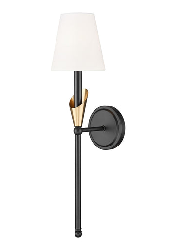 Claudelle One Light Wall Sconce Matte Black + Modern Gold