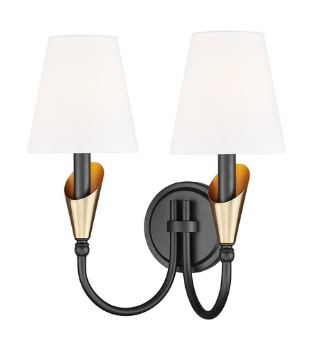 Claudelle Two Light Wall Sconce Matte Black + Modern Gold
