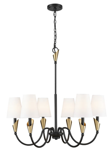 Claudelle Six Light Chandelier Matte Black + Modern Gold