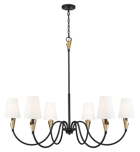 Claudelle Six Light Chandelier Matte Black + Modern Gold