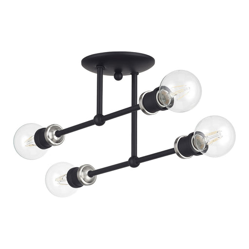 Delacroix Four Light Semi-Flush Mount Black with Brushed Nickel