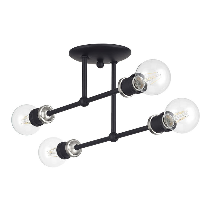 Livex Lighting - 47176-04 - Four Light Semi-Flush Mount - Delacroix - Black with Brushed Nickel