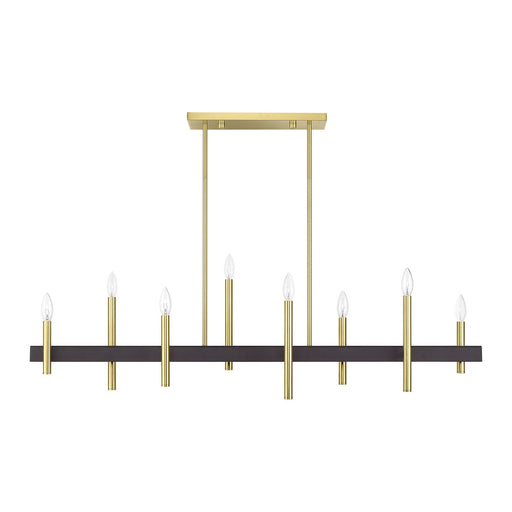 Denmark Eight Light Linear Chandelier Satin Brass with Bronze