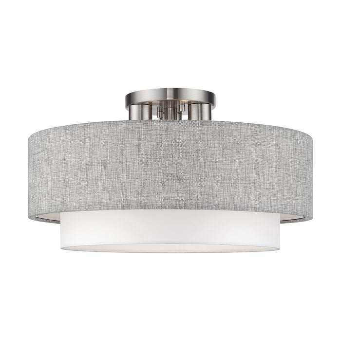 Livex Lighting - 60014-91 - Three Light Semi-Flush Mount - Brookmeade - Brushed Nickel