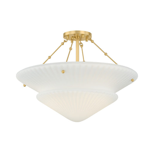 Loburn Three Light Semi Flush Mount Aged Brass