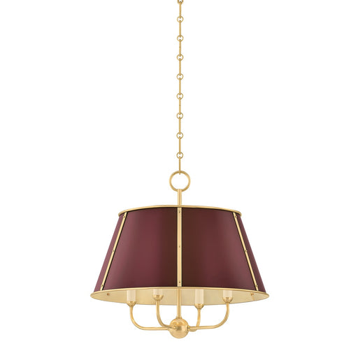 Cambridge Four Light Chandelier Aged Brass/Soft Crimson
