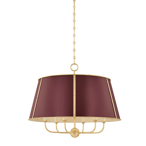Cambridge Six Light Chandelier Aged Brass/Soft Crimson
