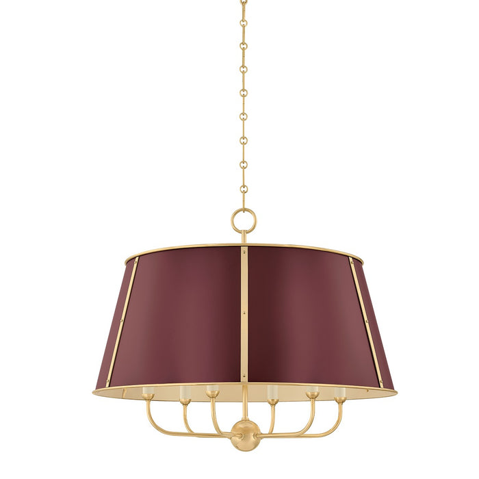 Hudson Valley - MDS121-AGB/CRN - Six Light Chandelier - Cambridge - Aged Brass/Soft Crimson