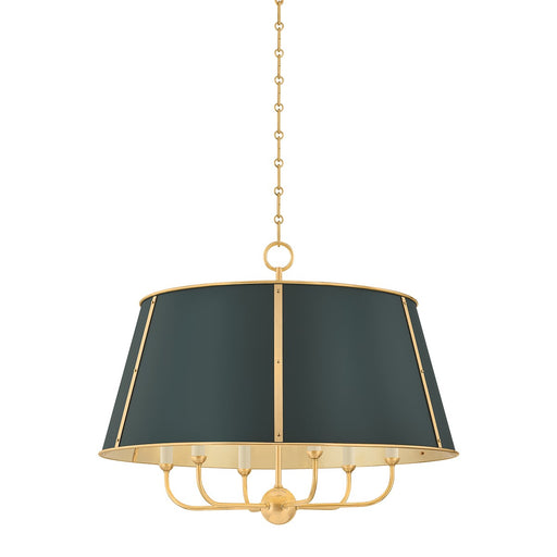 Cambridge Six Light Chandelier Aged Brass/Soft Studio Green