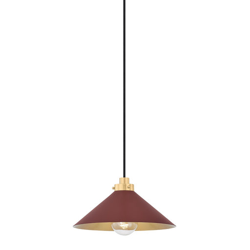 Clivedon One Light Pendant Aged Brass/Soft Crimson