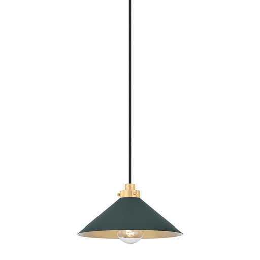 Clivedon One Light Pendant Aged Brass/Soft Studio Green
