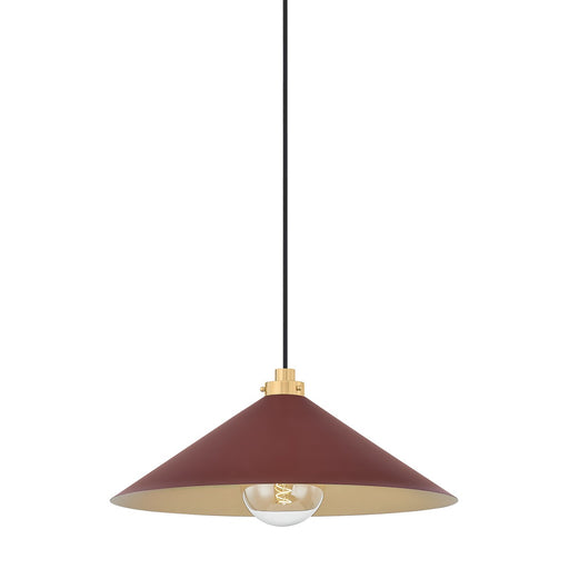 Clivedon One Light Pendant Aged Brass/Soft Crimson