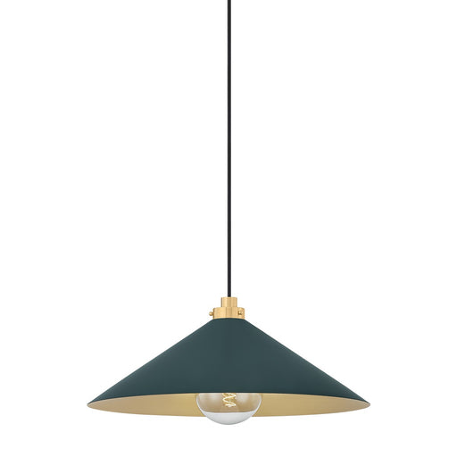 Clivedon One Light Pendant Aged Brass/Soft Studio Green