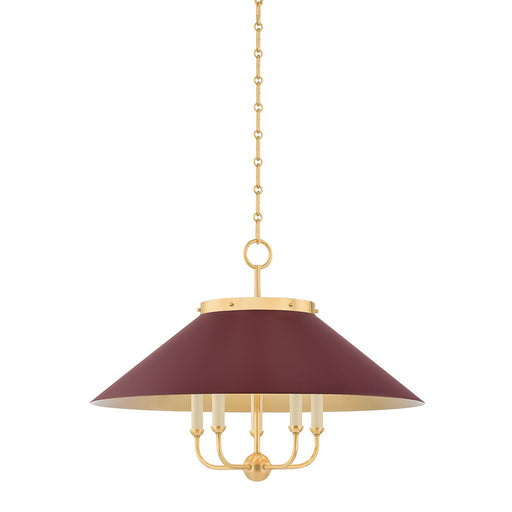 Clivedon Five Light Chandelier Aged Brass/Soft Crimson