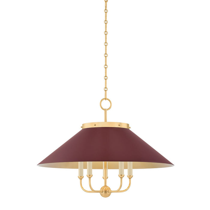 Hudson Valley - MDS1403-AGB/CRN - Five Light Chandelier - Clivedon - Aged Brass/Soft Crimson