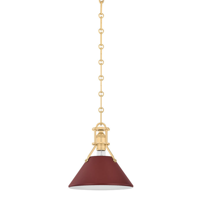 Hudson Valley - MDS351-AGB/CRN - One Light Pendant - Painted No. 2 - Aged Brass/Soft Crimson