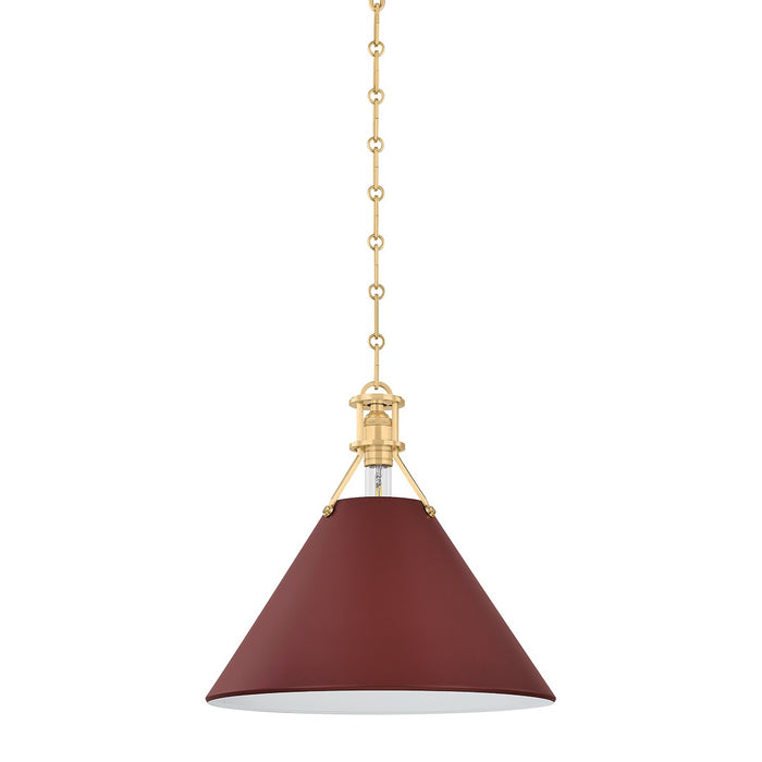 Hudson Valley - MDS352-AGB/CRN - One Light Pendant - Painted No. 2 - Aged Brass/Soft Crimson