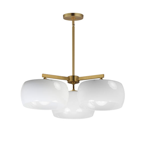 Glazed Three Light Chandelier White/Natural Aged Brass