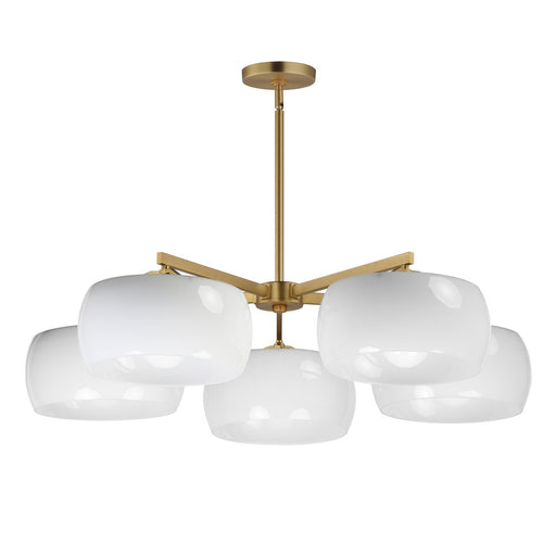 Glazed Five Light Chandelier White/Natural Aged Brass