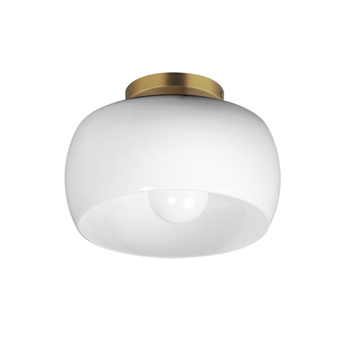 Glazed One Light Flush Mount White/Natural Aged Brass