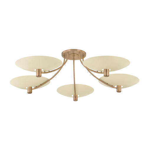 Wolfe Five Light Semi Flush Mount Patina Brass/Soft Sand