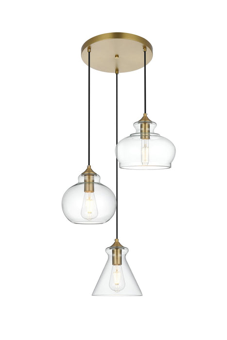 Elegant Lighting - LD2247SG - Three Light Pendant - Destry - Satin Gold