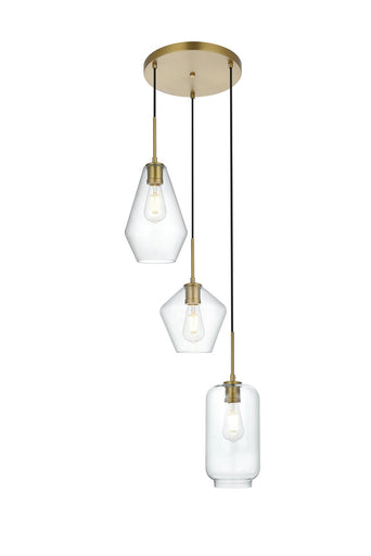Gene Three Light Pendant Satin Gold