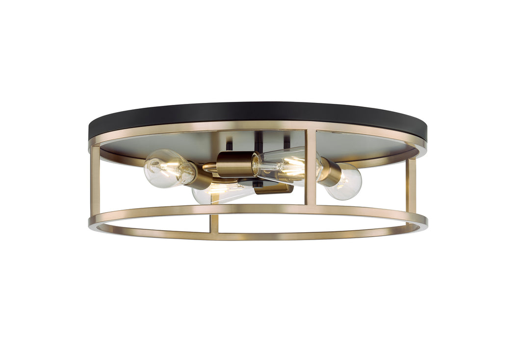 Justice Designs - NSH-4487-MBBR - Four Light Flush-Mount - Matte Black Canopy w/ Brass