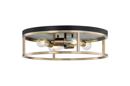 Four Light Flush-Mount Matte Black Canopy w/ Brass